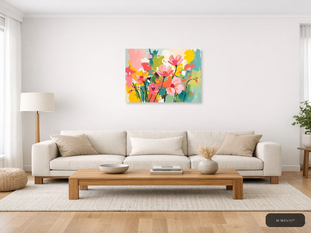 Colorful Abstract Flowers Landscape Wall Art — A3 / Living Room