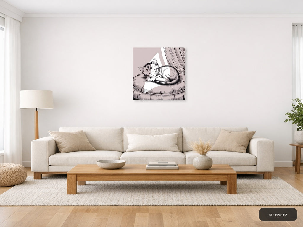 Sleeping Cat Line Art Wall Art Print — A3 / Living Room