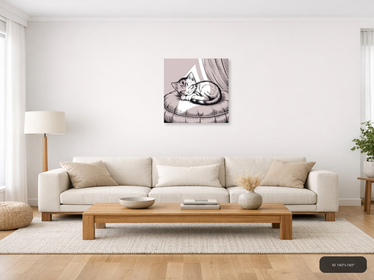Sleeping Cat Line Art Wall Art Print — A3 / Living Room