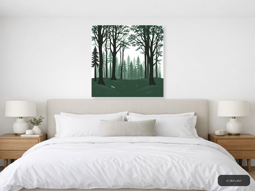 Minimalist Forest Deep Woods Layered Tree Wall Art — A1 / Bedroom