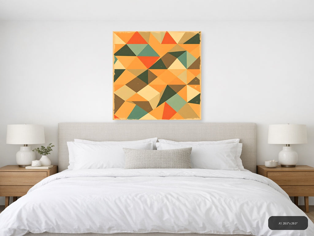 Vintage Geometric Triangle Mosaic Square Wall Art — A1 / Bedroom