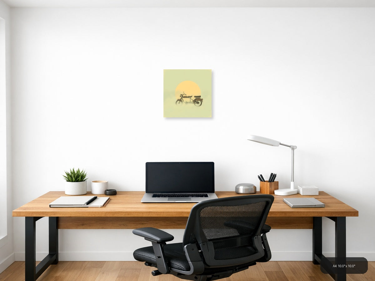 Vintage Motorcycle with Sidecar Sunset Silhouette Wall Art — A4 / Office