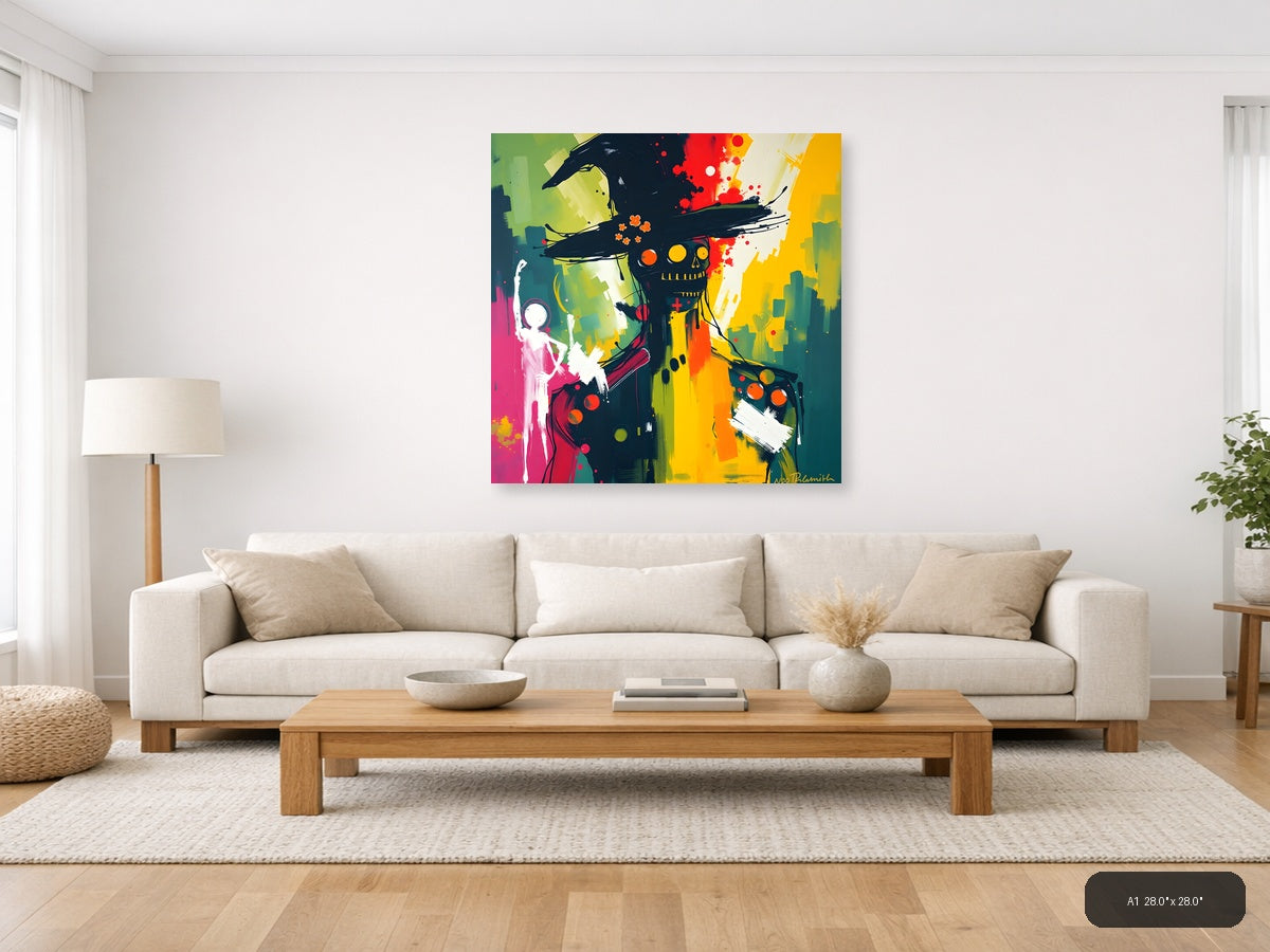 Abstract Colorful Skull with Crow Hat Modern Wall Art — A1 / Living Room