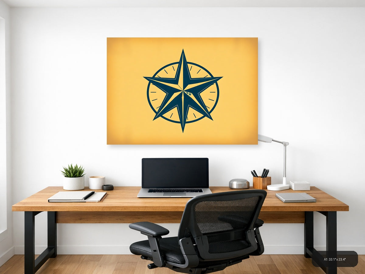 Vintage Navy Star Compass Rose Circle Wall Art — A1 / Office