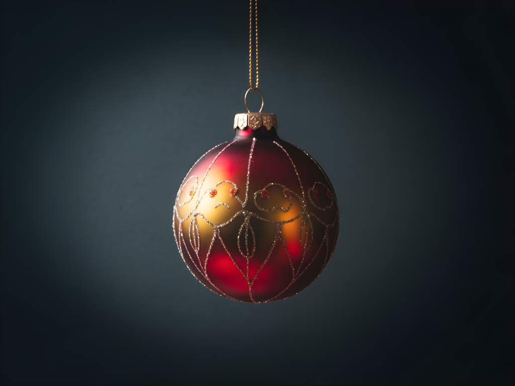 Red Gold Christmas Ornament Photography Wall Art