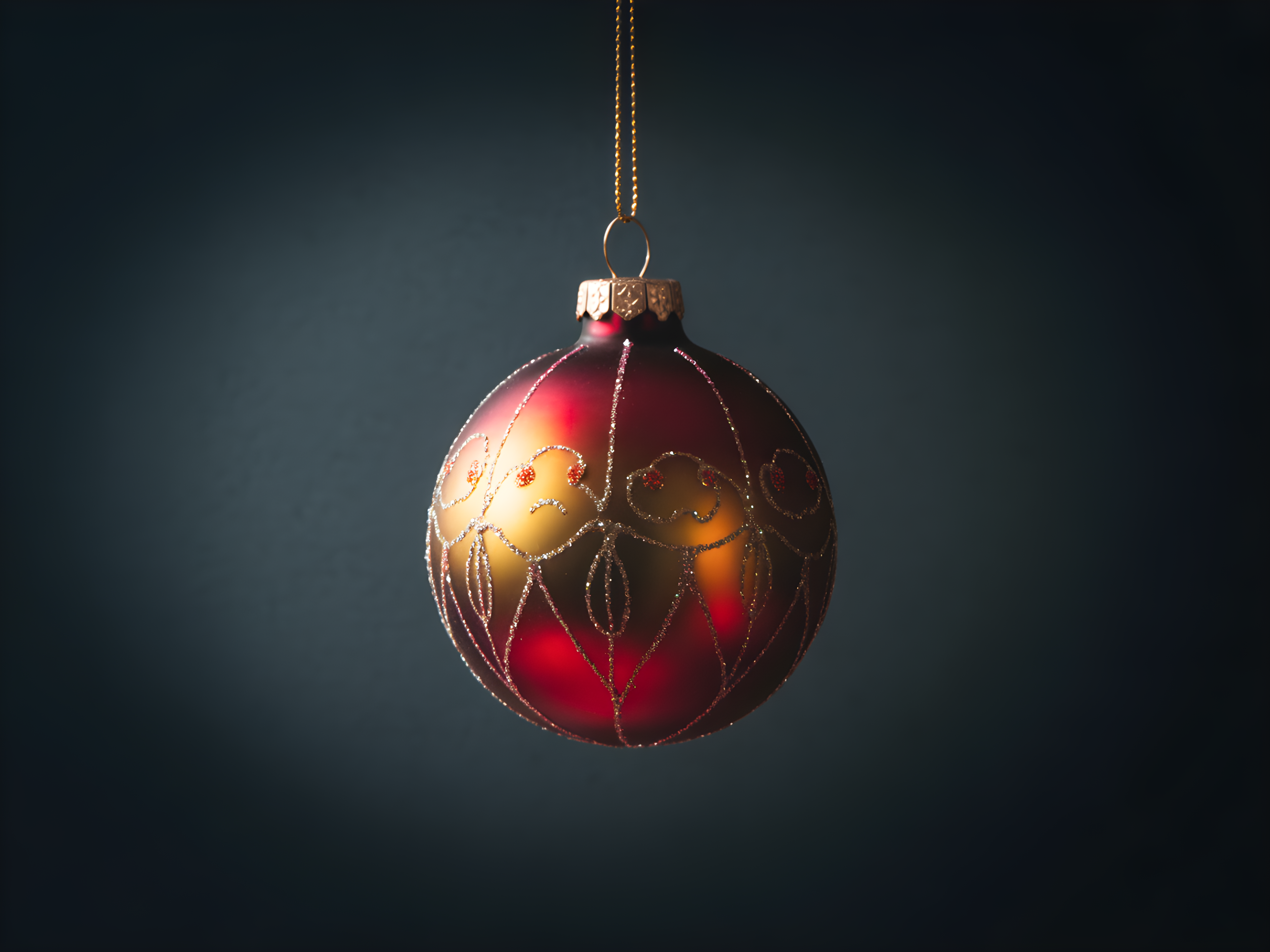 Red Gold Christmas Ornament Photography Wall Art