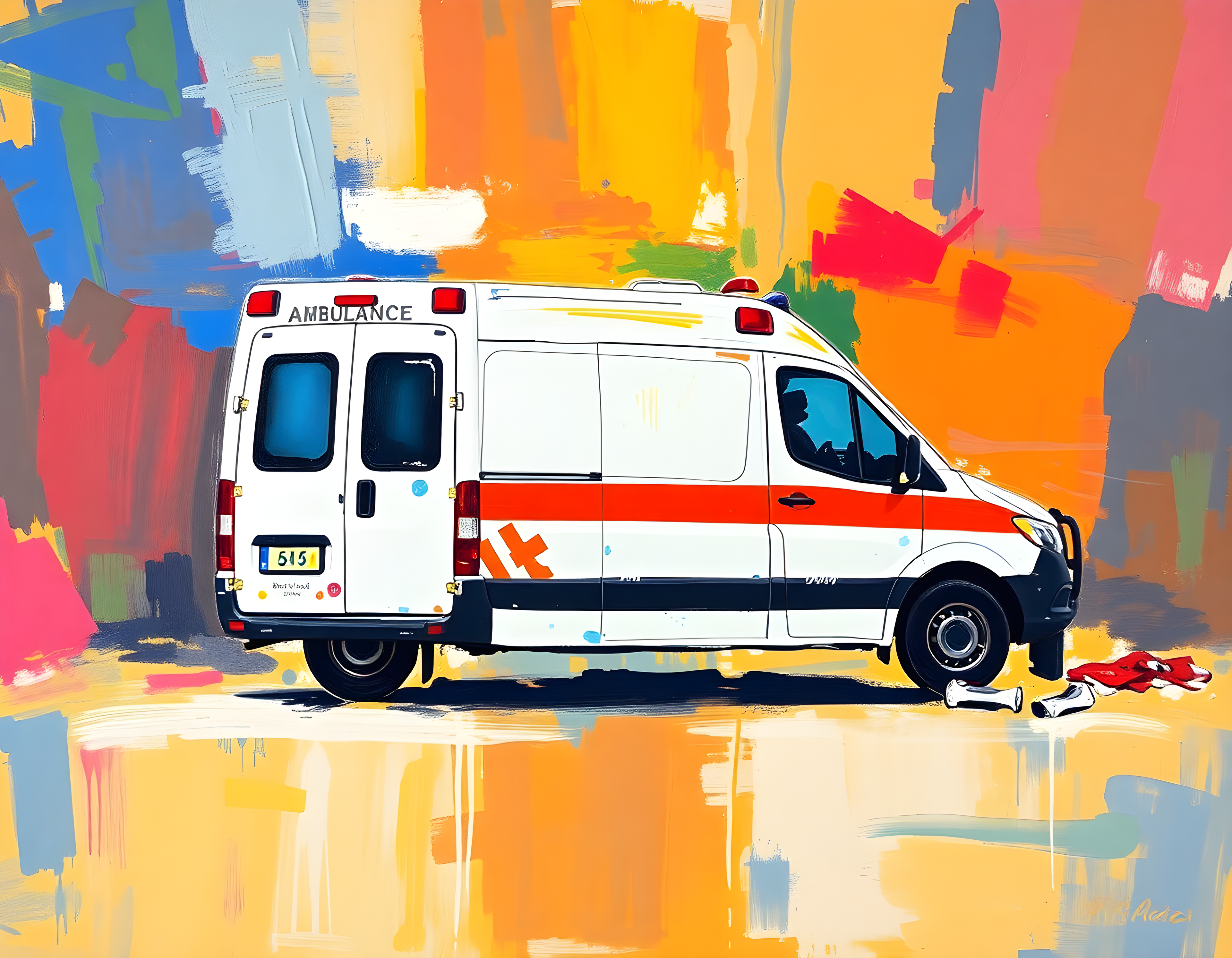 Colorful Abstract Ambulance Emergency Vehicle Wall Art