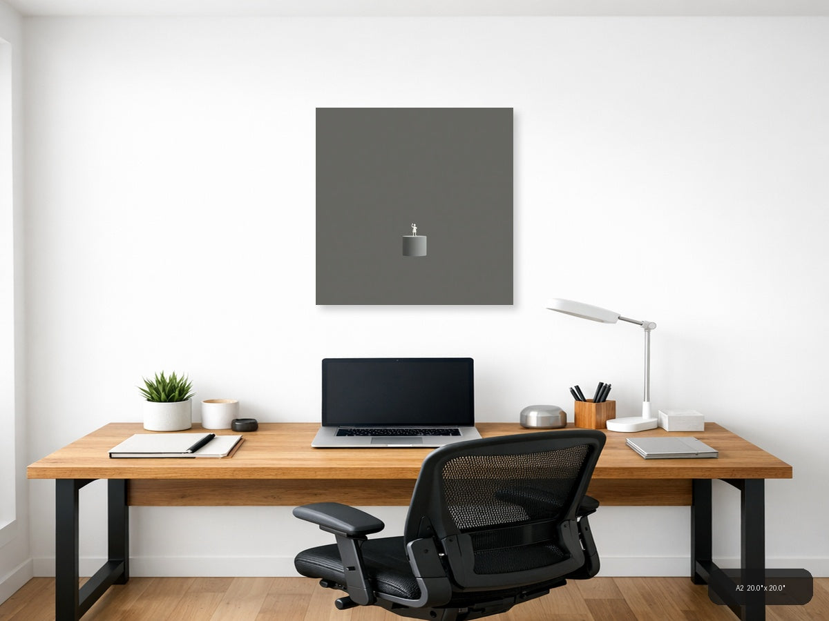 Minimalist Figure on Cylinder - Gray Minimalist Wall Art — A2 / Office