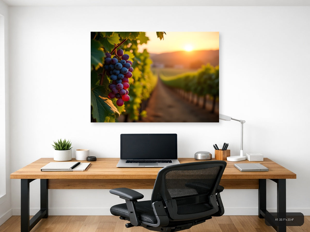 Vineyard Sunset with Purple Grapes Photography Wall Art — A1 / Office