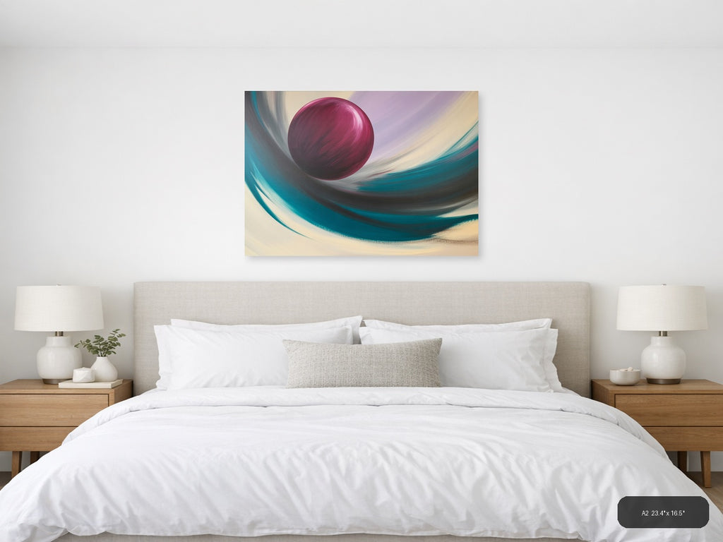 Magenta Sphere Abstract Swirl Landscape Wall Art — A2 / Bedroom