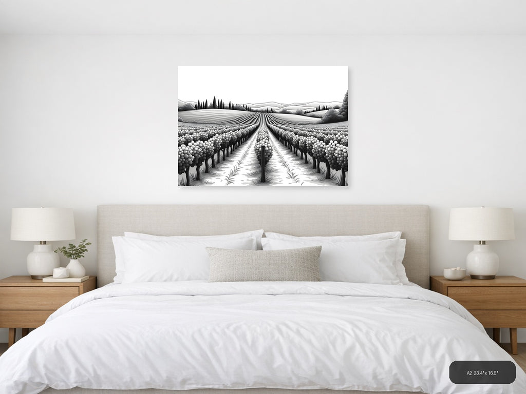 Tuscan Vineyard Landscape Line Art Wall Art — A2 / Bedroom