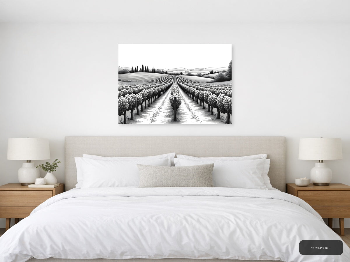 Tuscan Vineyard Landscape Line Art Wall Art — A2 / Bedroom