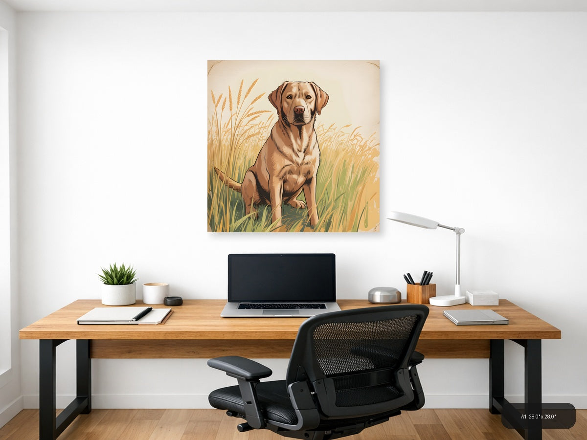 Vintage Labrador Retriever in Wheat Field Wall Art — A1 / Office