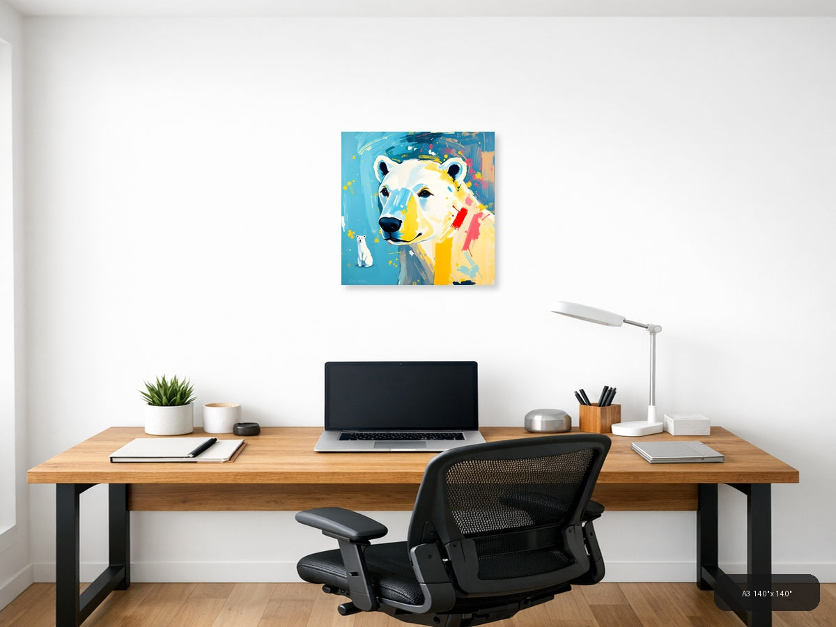 Abstract Polar Bear Portrait Vibrant Colorful Wall Art — A3 / Office