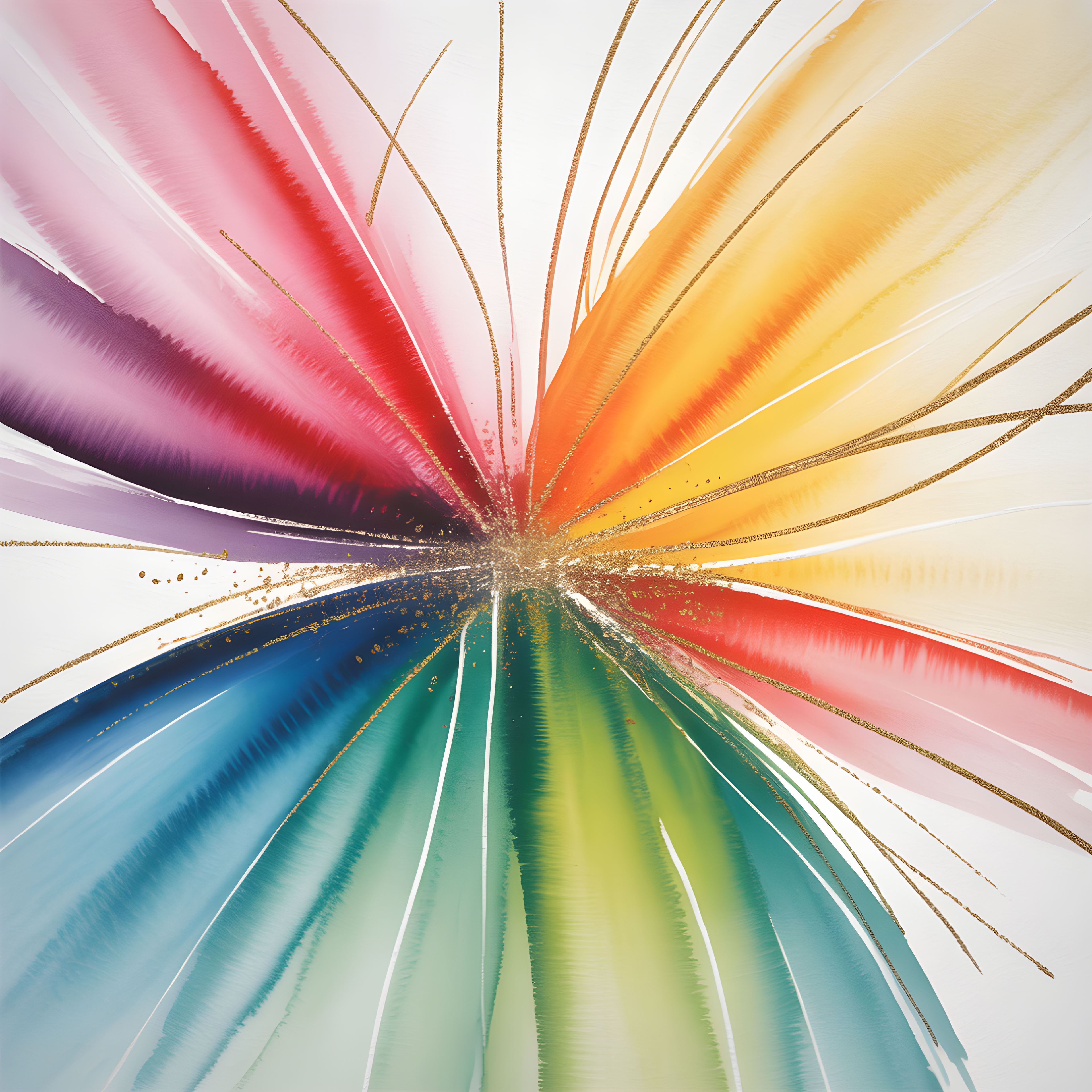 Rainbow Watercolor Sunburst Abstract Wall Art