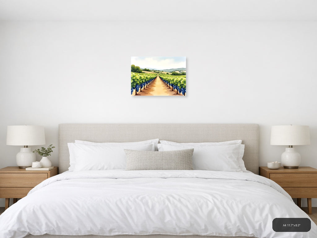 Vineyard Landscape Watercolor Wall Art — A4 / Bedroom
