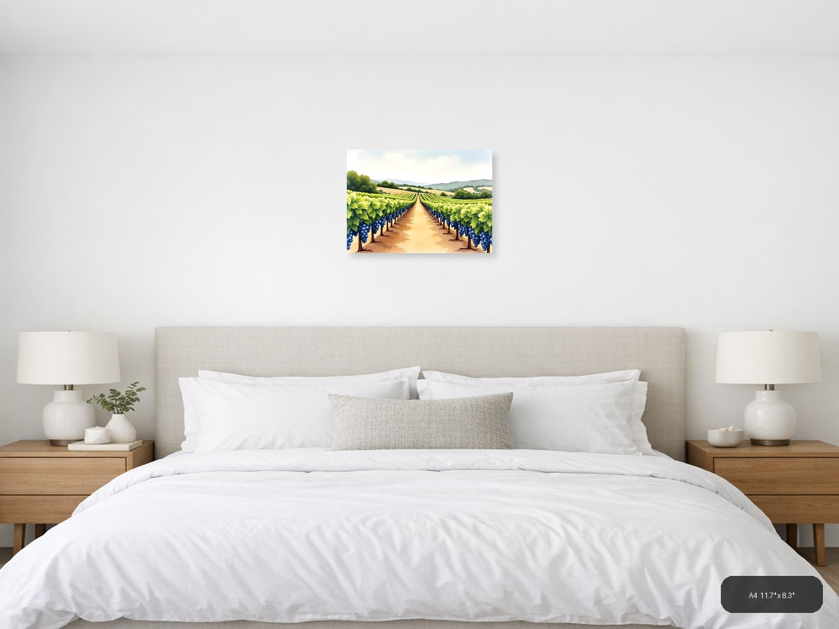 Vineyard Landscape Watercolor Wall Art — A4 / Bedroom