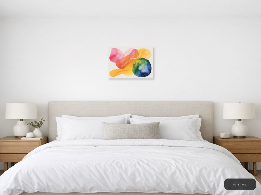Colorful Abstract Watercolor Landscape Wall Art — A4 / Bedroom