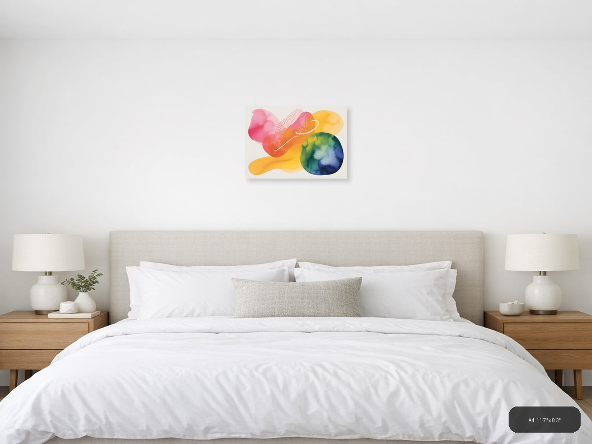 Colorful Abstract Watercolor Landscape Wall Art — A4 / Bedroom