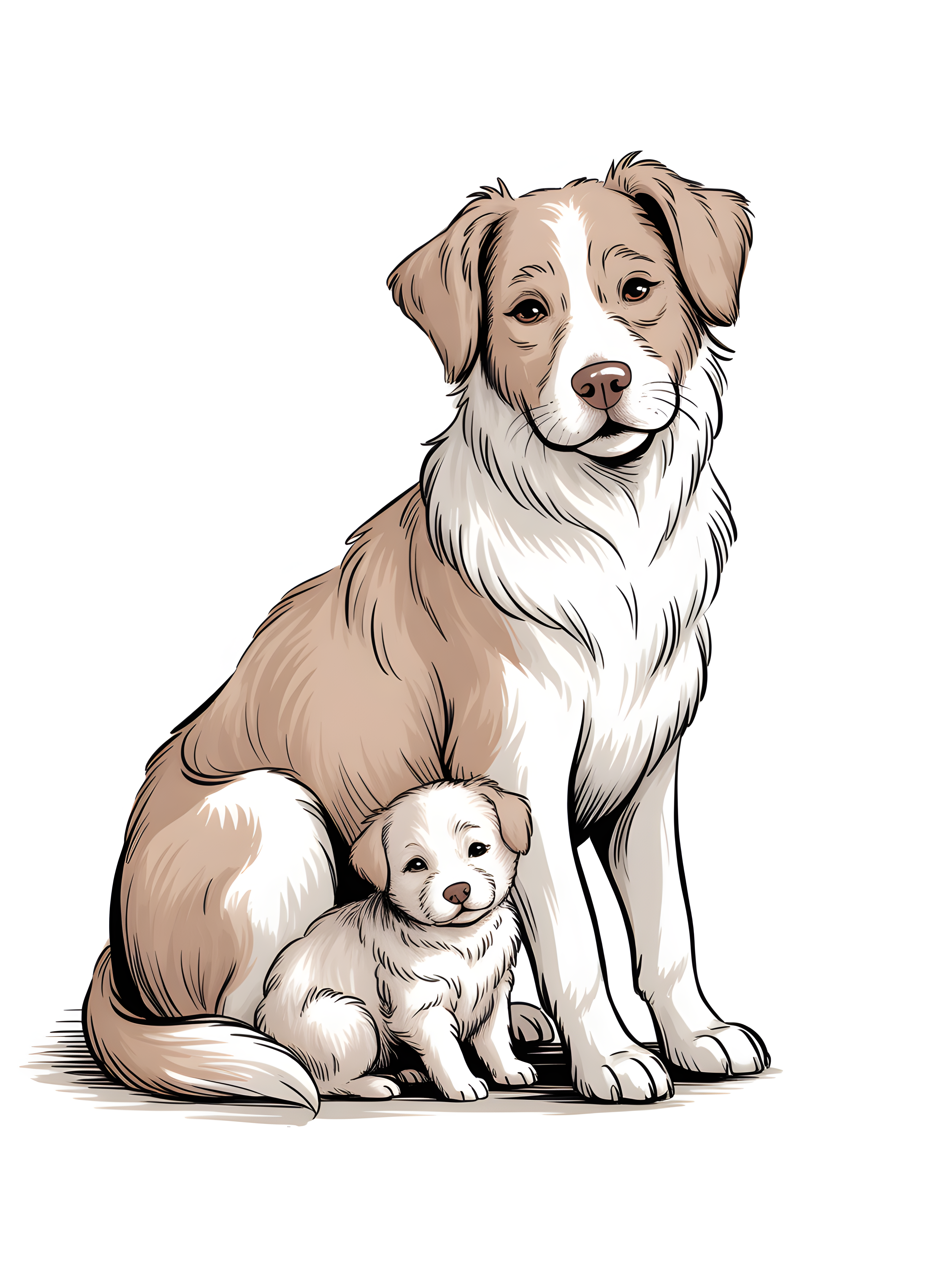 Adult Dog with Puppy Minimalist Portrait Wall Art
