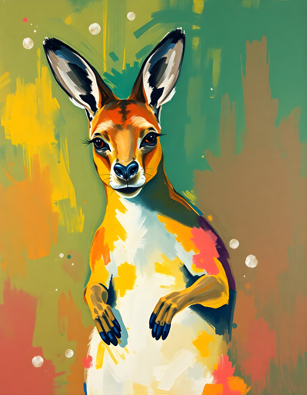 Colorful Abstract Kangaroo Portrait Wall Art