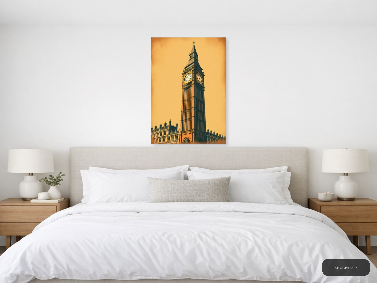 Big Ben Clock Tower Vintage Golden Wall Art — A1 / Bedroom
