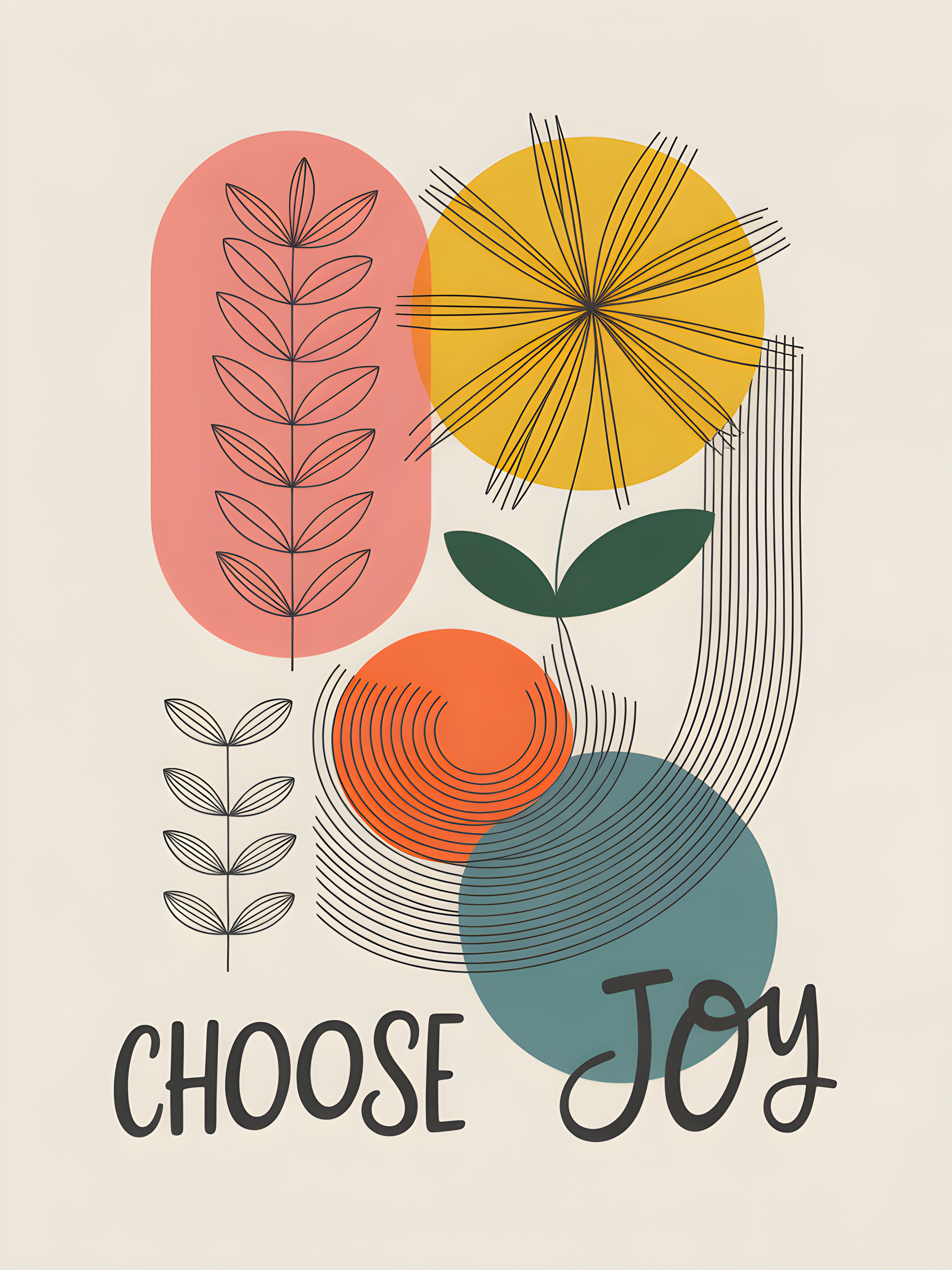 Choose Joy Botanical Line Art Wall Art