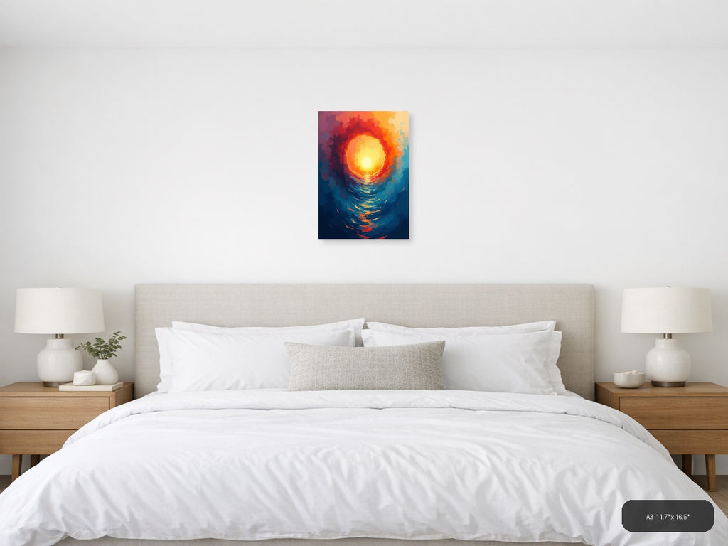 Abstract Golden Sun Portal Contemporary Wall Art — A3 / Bedroom