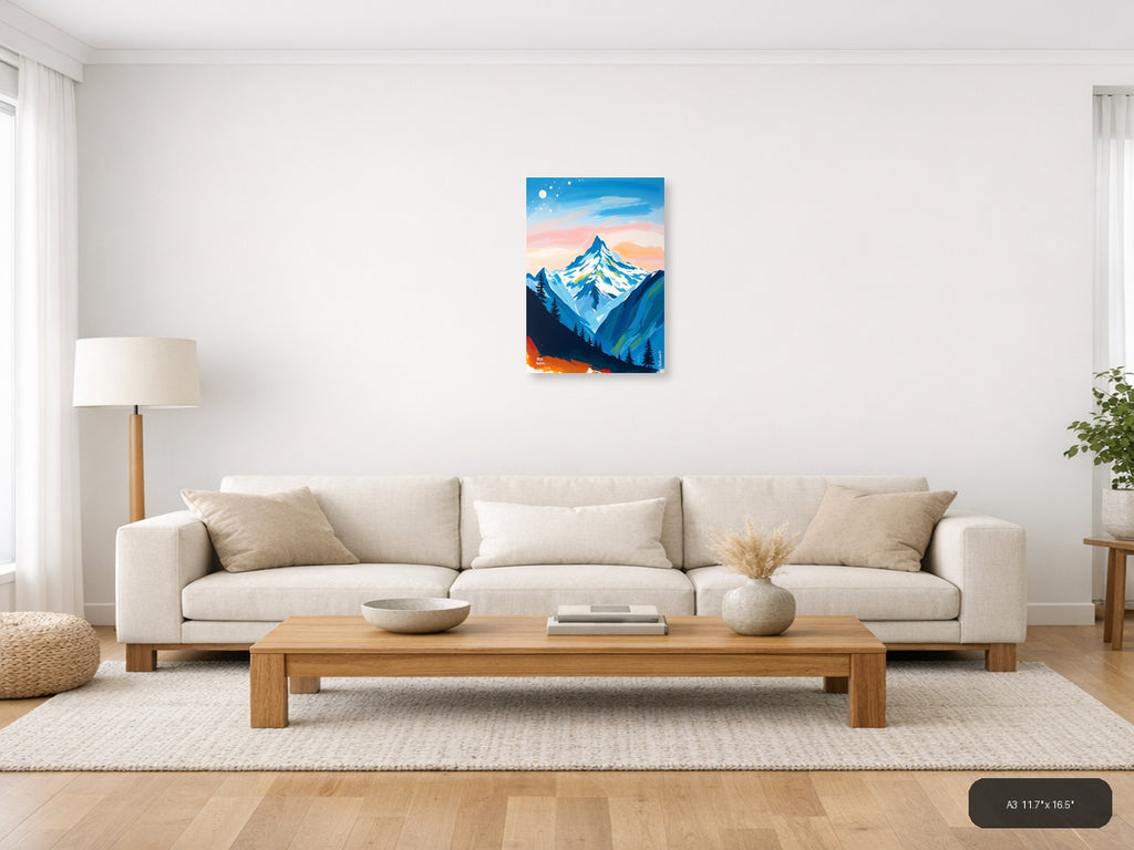 Snow-Capped Mountain Peak Abstract Landscape Wall Art — A3 / Living Room