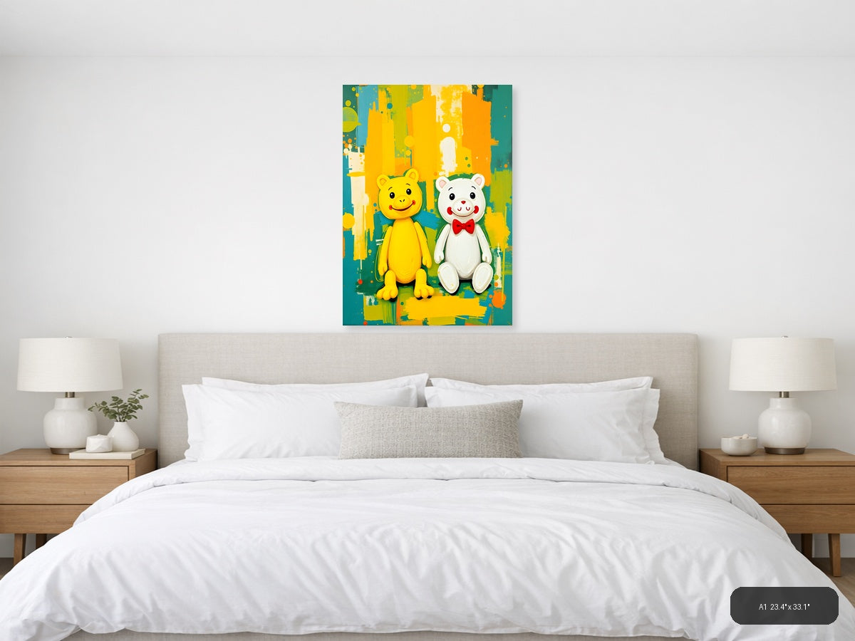 Two Happy Bears Abstract Colorful Portrait Wall Art — A1 / Bedroom