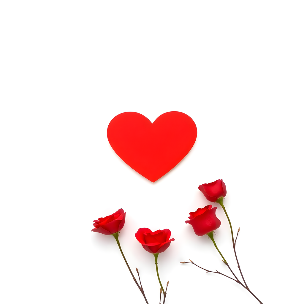 Red Heart with Roses Minimalist Wall Art