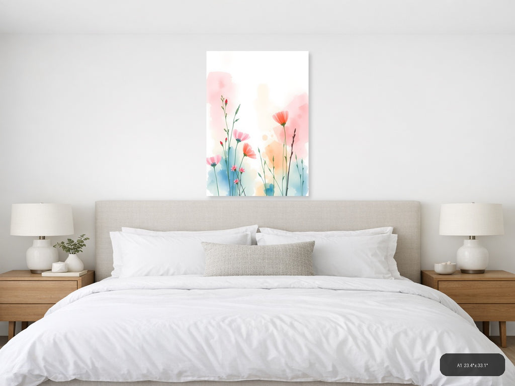 Watercolor Pink Carnations Flowers Portrait Wall Art — A1 / Bedroom