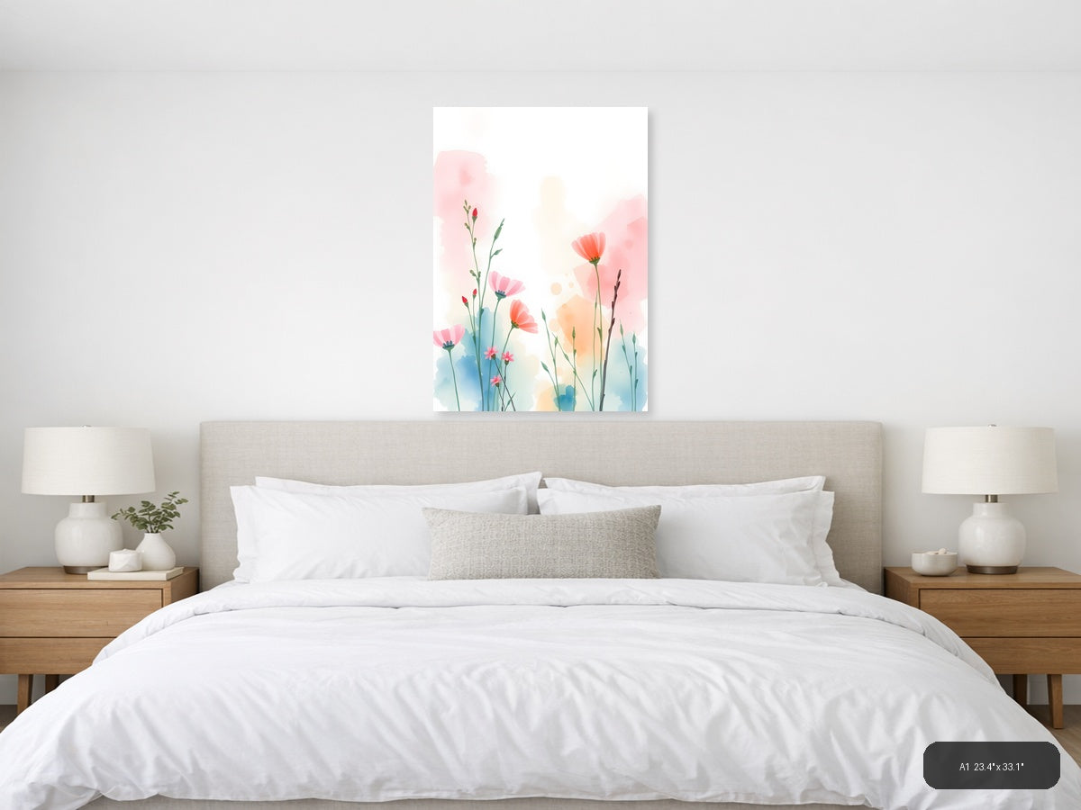 Watercolor Pink Carnations Flowers Portrait Wall Art — A1 / Bedroom