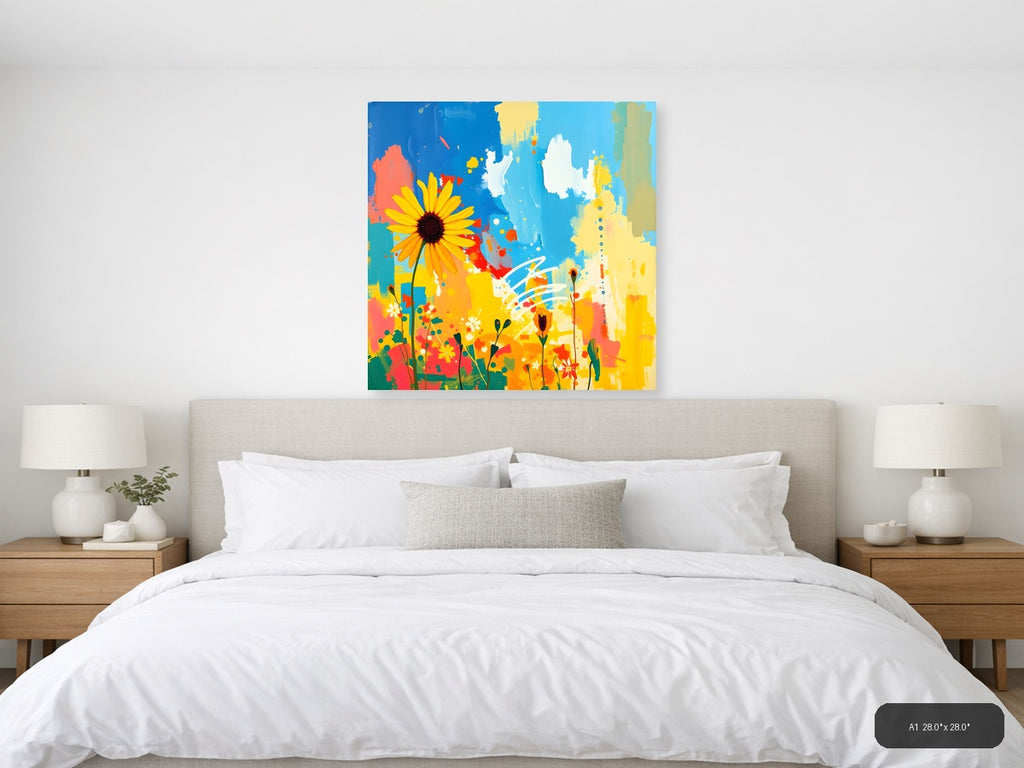 Abstract Sunflower Garden Blue Sky Wall Art — A1 / Bedroom