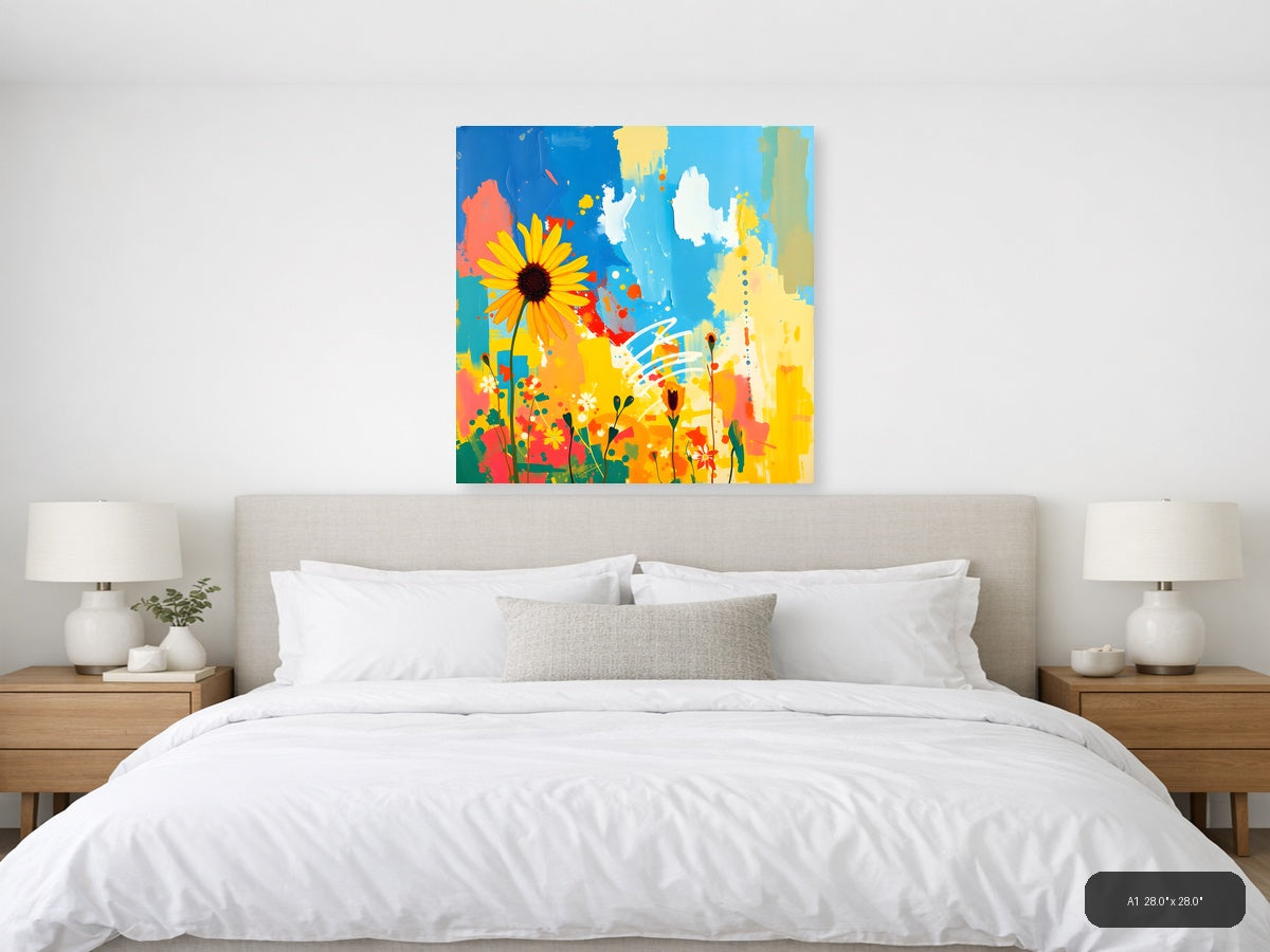 Abstract Sunflower Garden Blue Sky Wall Art — A1 / Bedroom