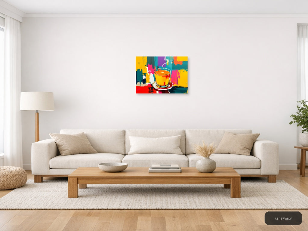 Vibrant Coffee Cup Abstract Pop Art Wall Art — A4 / Living Room