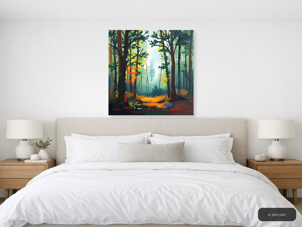 Abstract Forest Path with Orange Light - Modern Wall Art — A1 / Bedroom