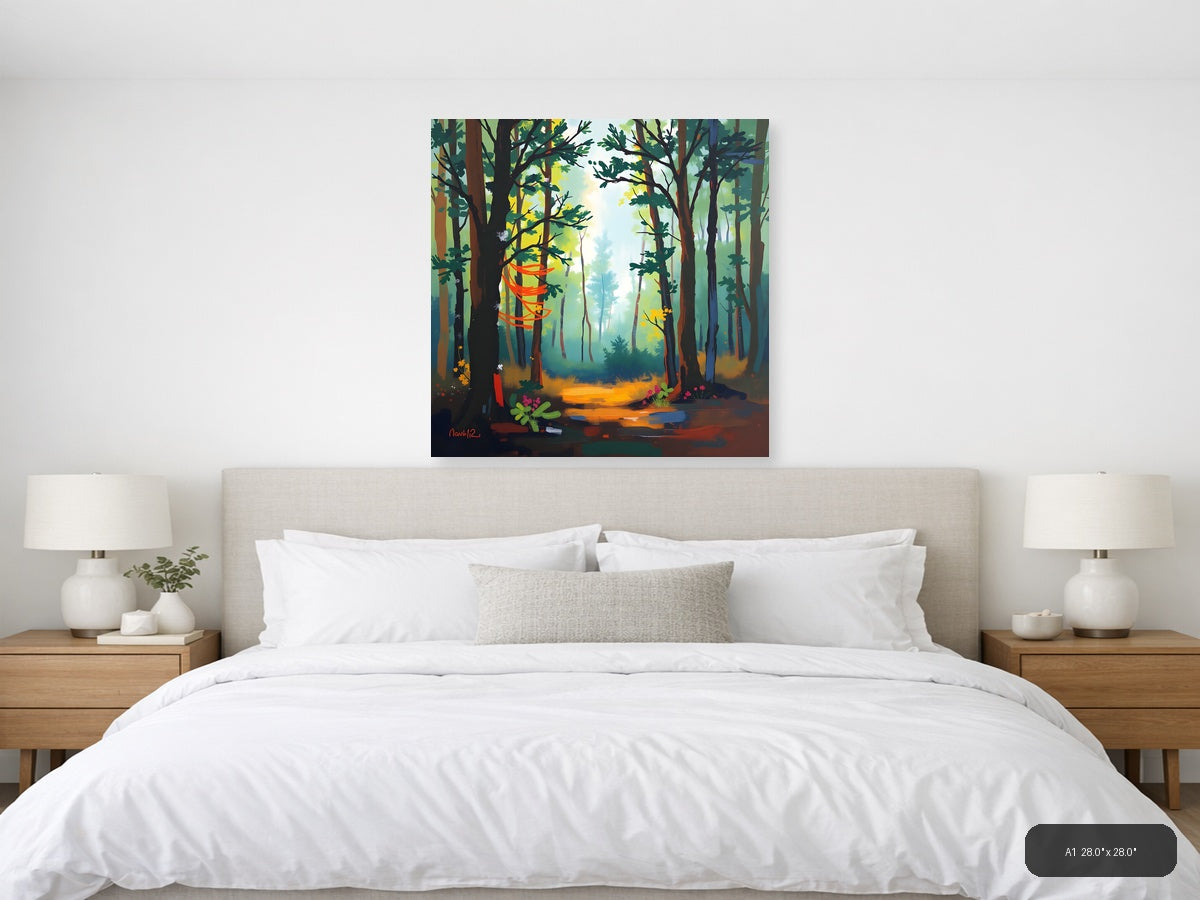 Abstract Forest Path with Orange Light - Modern Wall Art — A1 / Bedroom