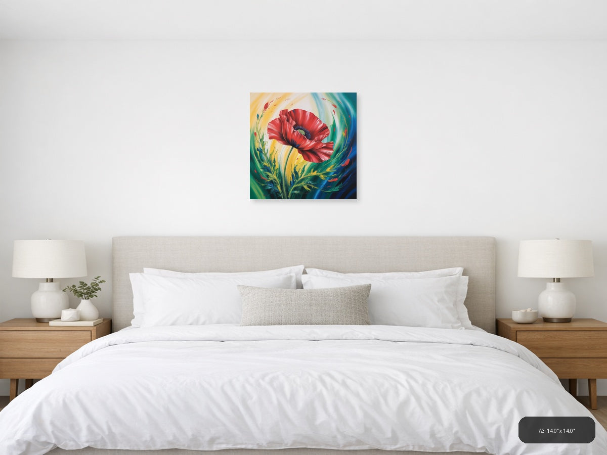 Red Poppy Abstract Flower Canvas Wall Art — A3 / Bedroom