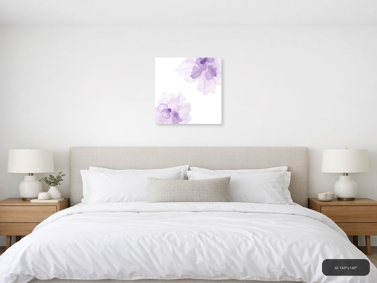 Purple Watercolor Orchids Floral Square Wall Art — A3 / Bedroom