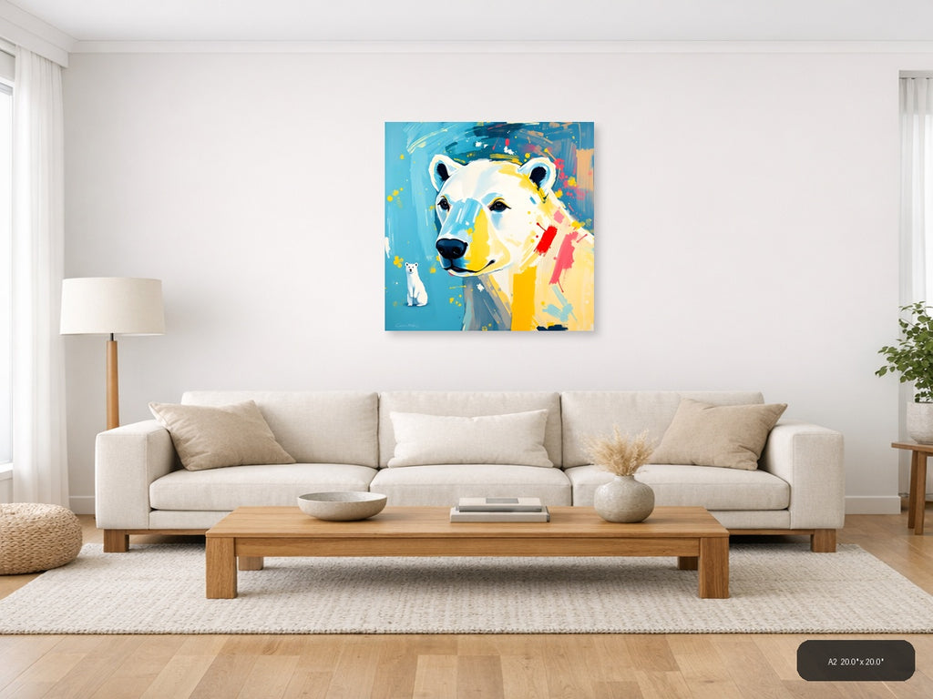 Abstract Polar Bear Portrait Vibrant Colorful Wall Art — A2 / Living Room