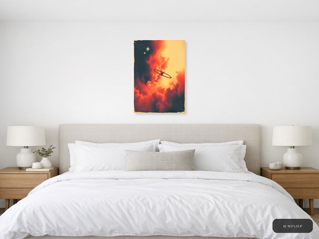 Vintage Spitfire Plane Sunset Clouds Wall Art — A2 / Bedroom