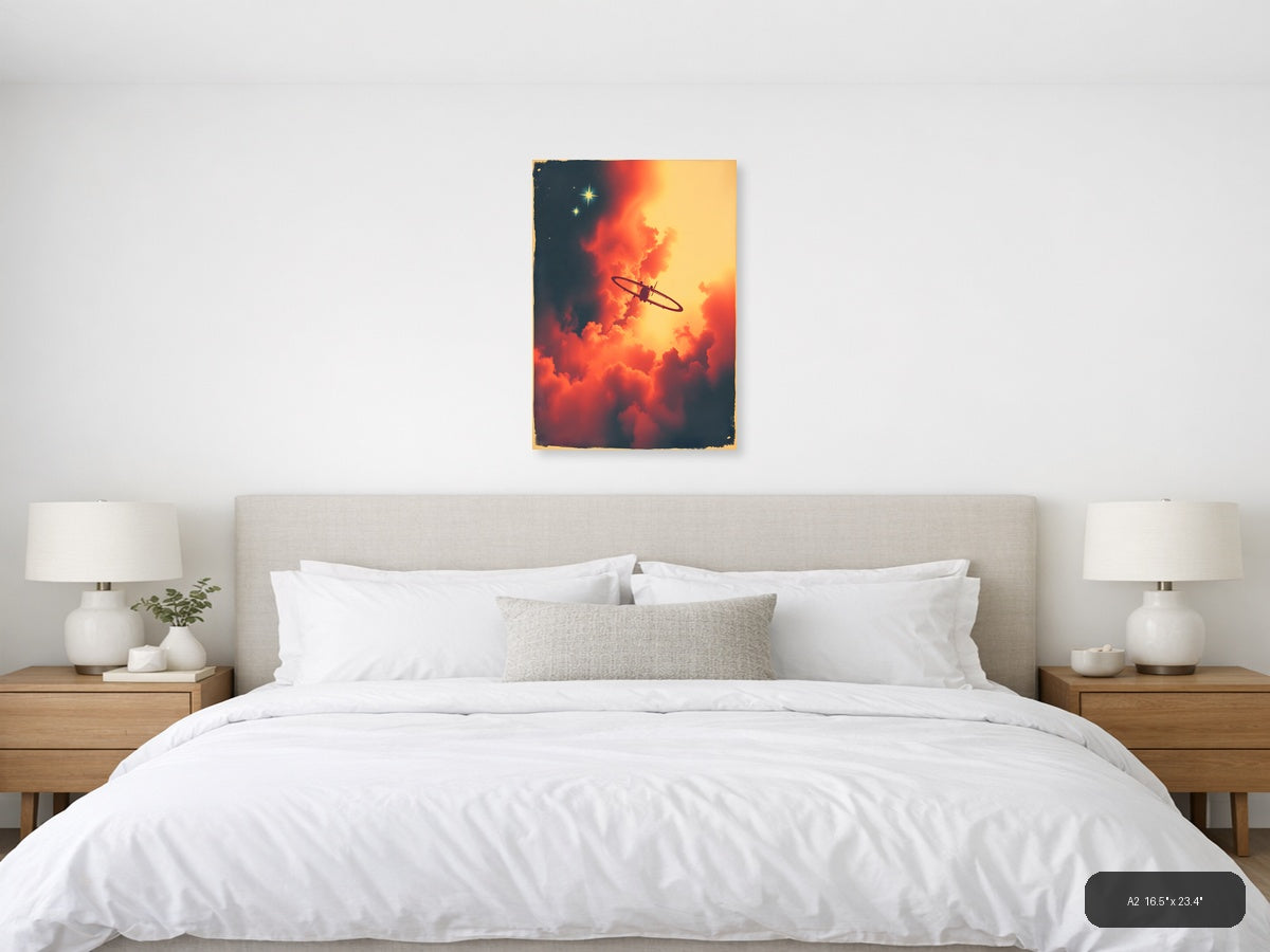 Vintage Spitfire Plane Sunset Clouds Wall Art — A2 / Bedroom