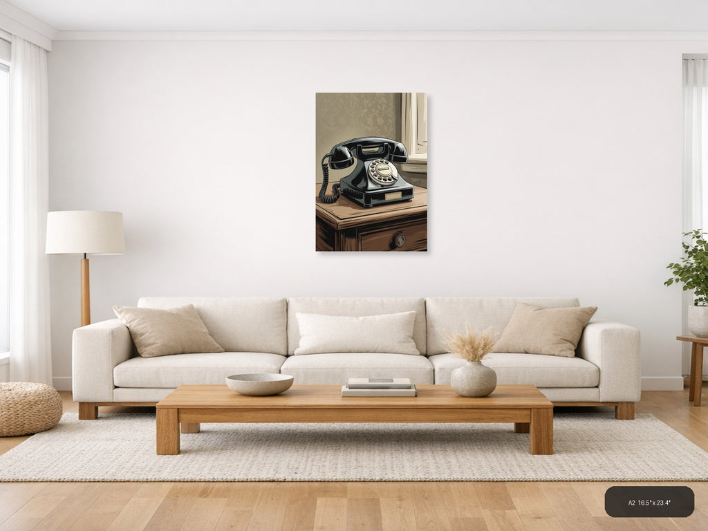 Vintage Rotary Telephone Illustration Wall Art — A2 / Living Room