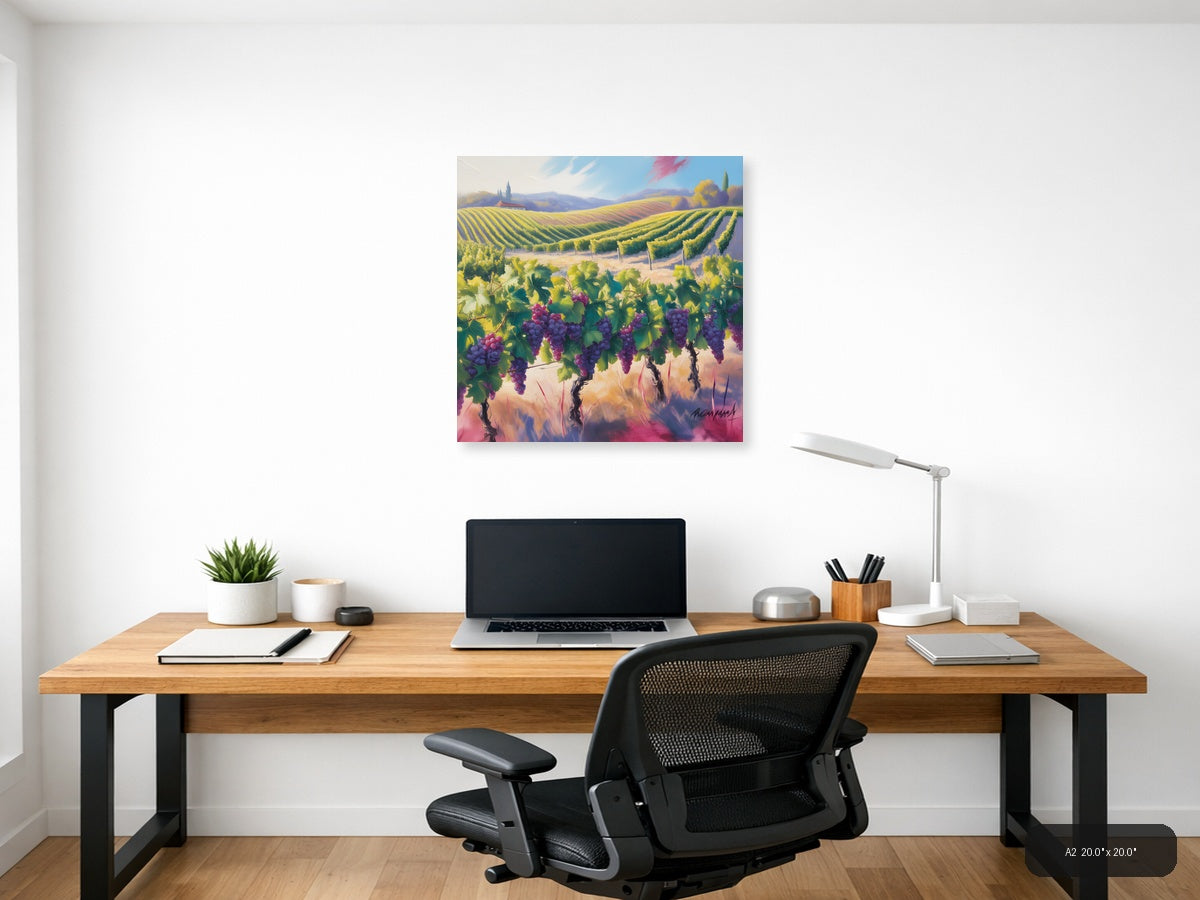 Purple Grapes Vineyard Landscape Abstract Wall Art — A2 / Office