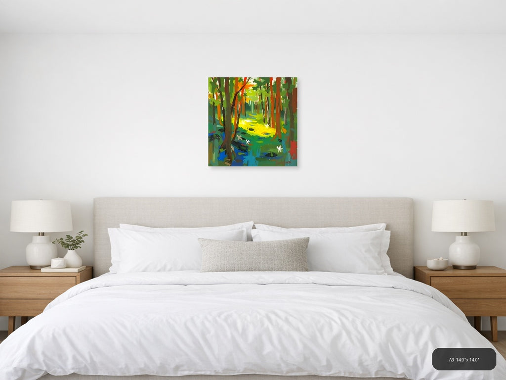 Enchanted Forest Stream - Abstract Nature Wall Art — A3 / Bedroom