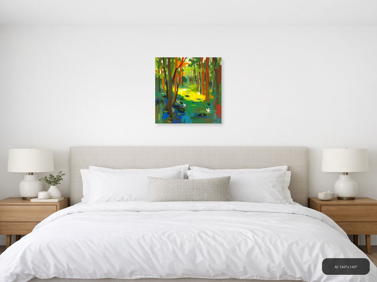 Enchanted Forest Stream - Abstract Nature Wall Art — A3 / Bedroom