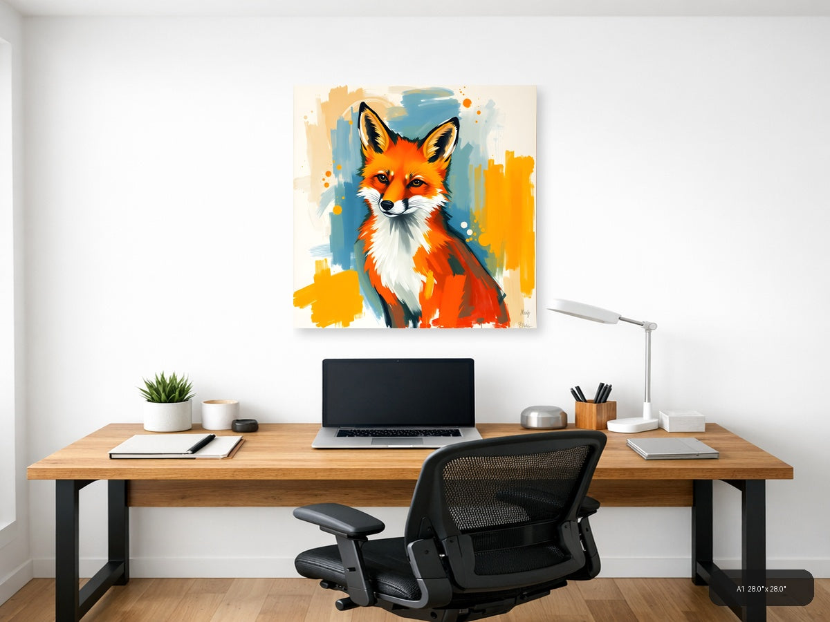 Vibrant Orange Fox Abstract Modern Wall Art — A1 / Office