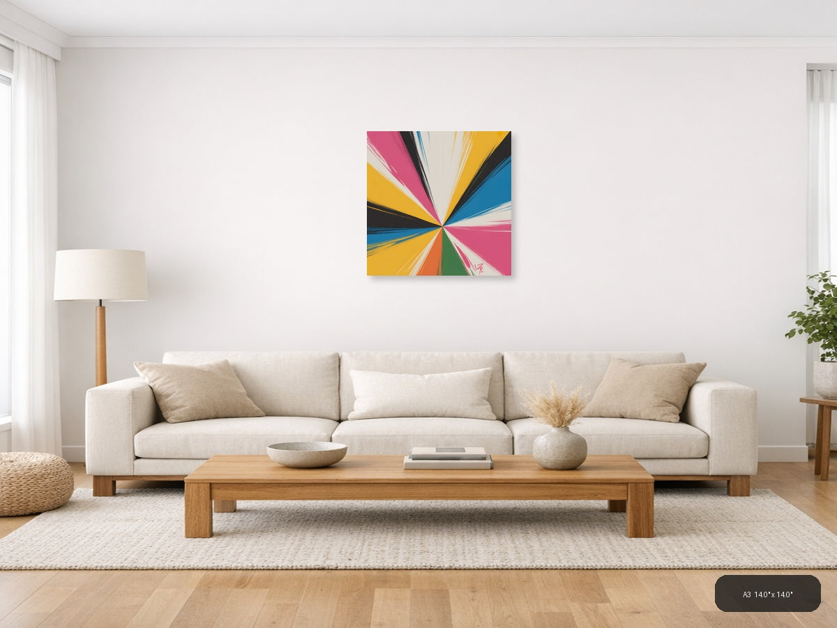 Vibrant Radial Burst Abstract Multicolor Wall Art — A3 / Living Room