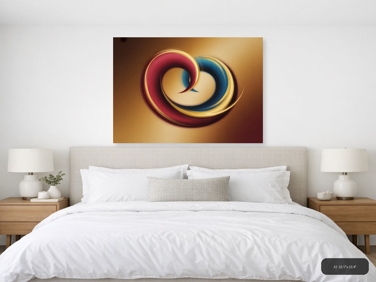 Abstract Swirling Rings in Red & Blue - Modern Wall Art — A1 / Bedroom